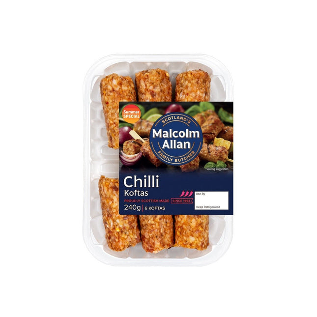 Packaged food items with Malcolm Allan branding on a white background