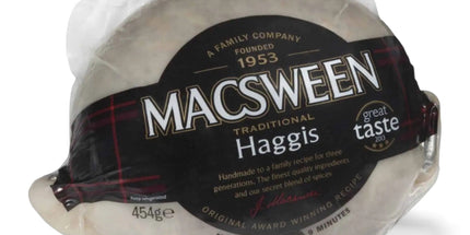 Packaged Macsween Haggis with a visible 'Great Taste' award logo on a white background