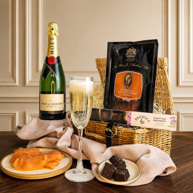 Champagne, Smoked Salmon & Chocolate Gift Hamper - Scottish Hampers