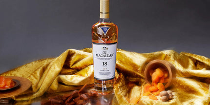 The Macallan 18 Year Old Double Cask whisky ultimate luxury Scottish hamper with artisan shortbread, Dundee cake, tablet and premium wines in luxury gift packaging