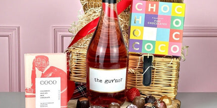 Rosé wine and chocolate gift box with artisan chocolates and The Guv'nor Rosé wine